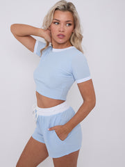Contrast Trim Ribbed Crop Top & Shorts Co-ord