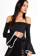 Contrast manga de campana Bardot Bodysuit