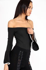 Contrast manga de campana Bardot Bodysuit