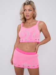 Gestreepte noodlijdende zoom gebreide crop top & rok coöperatie