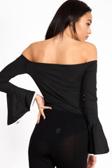 Contrast manga de campana Bardot Bodysuit