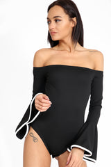 Contrast manga de campana Bardot Bodysuit