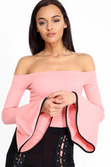 Contrast manga de campana Bardot Bodysuit