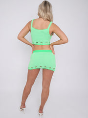 Gestreepte noodlijdende zoom gebreide crop top & rok coöperatie