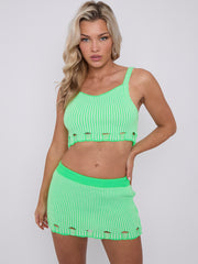 Gestreepte noodlijdende zoom gebreide crop top & rok coöperatie