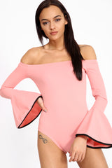 Contrast manga de campana Bardot Bodysuit