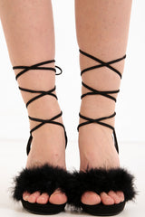 Faux Fur Strappy Suedette Block Heel Sandals