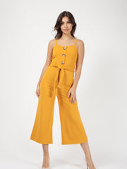 Button Detail Belted Culotte Jumpsuit
