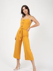 Button Detail Belted Culotte Jumpsuit