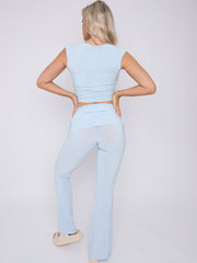 Slinky Sleeveless Ruched Crop Top & Fold Over Flared Trouser Co-ord