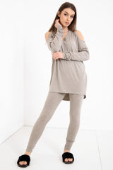V-Neck Cold Shoulder Lounge Wear