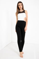 Open Side Mesh Insert Contrast Jumpsuit