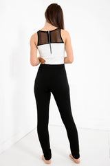 Open Side Mesh Insert Contrast Jumpsuit