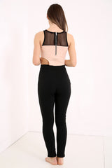 Open Side Mesh Insert Contrast Jumpsuit