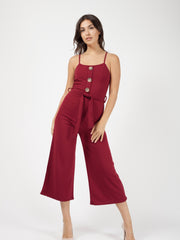 Button Detail Belted Culotte Jumpsuit