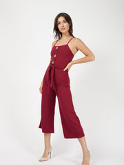Button Detail Belted Culotte Jumpsuit