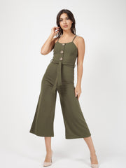 Button Detail Belted Culotte Jumpsuit