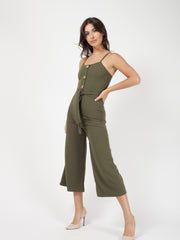 Button Detail Belted Culotte Jumpsuit