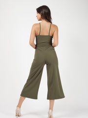 Button Detail Belted Culotte Jumpsuit