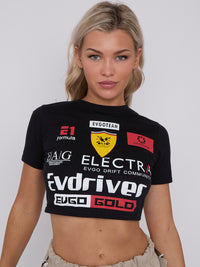Electra Graphic Printed Crop Top - Black