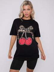 Bow Cherry Graphic Printed T-Shirt