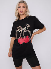 Bow Cherry Graphic Printed T-Shirt