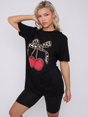 Bow Cherry Graphic Printed T-Shirt