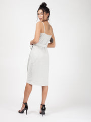 Wrap Front Belted Lurex Dress