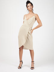 Wrap Front Belted Lurex Dress
