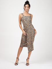 Leopard Print Buckle Strap Asymmetrical Dress
