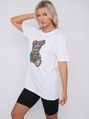 Tierdruck Teddy Grafik gedrucktes T-Shirt