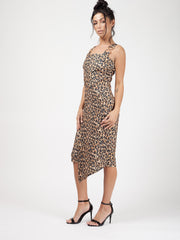 Leopard Print Buckle Strap Asymmetrical Dress