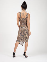 Leopard Print Buckle Strap Asymmetrical Dress