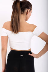Lace Front Ribbed Bardot Crop Top