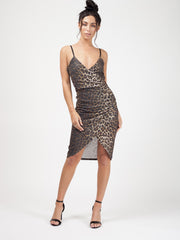 Lurex Leopard Print Ruched Cami Dress