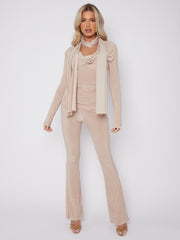 Slinky Cowl Neck Top & Flare Trouser Co-ord With Scarf