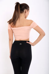 Lace Front Ribbed Bardot Crop Top