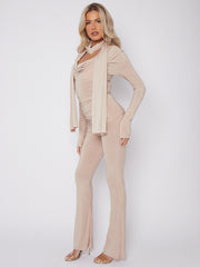 Slinky Cowl Neck Top & Flare Trouser Co-ord With Scarf