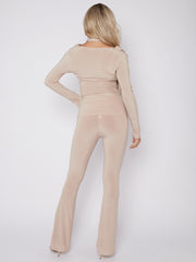 Slinky Cowl Neck Top & Flare Trouser Co-ord With Scarf