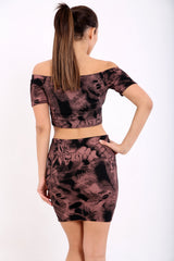 Skull & gitaarprint Tie Dye Crop Top & Rok Coördinate set
