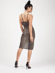 Lurex Leopard Print Ruched Cami Dress