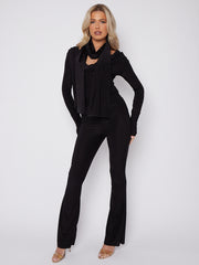 Slinky Cowl Neck Top & Flare Trouser Co-ord With Scarf