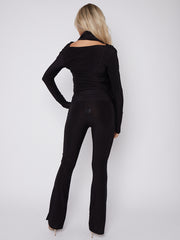 Slinky Cowl Neck Top & Flare Trouser Co-ord With Scarf