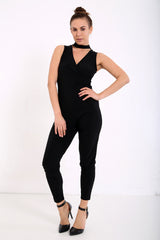 Wrap Over Choker Neck Jumpsuit