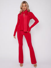 Slinky Cowl Neck Top & Flare Trouser Co-ord With Scarf