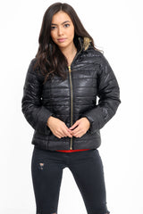 Wet Look Fur Hood Padded Jacket