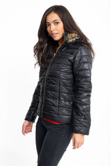 Wet Look Fur Hood Padded Jacket