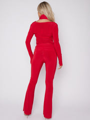 Slinky Cowl Neck Top & Flare Trouser Co-ord With Scarf