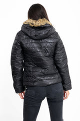 Wet Look Fur Hood Padded Jacket