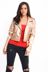 Faux Leather Cropped Biker Jacket